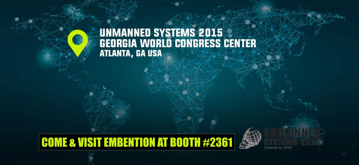 Promotion for Embention's presence at Unmanned Systems 2015 in Atlanta, showcasing their innovative unmanned technology solutions.