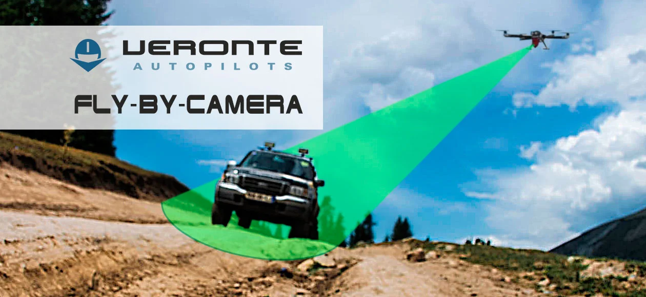 Illustration of a drone with fly-by-camera technology over a vehicle.