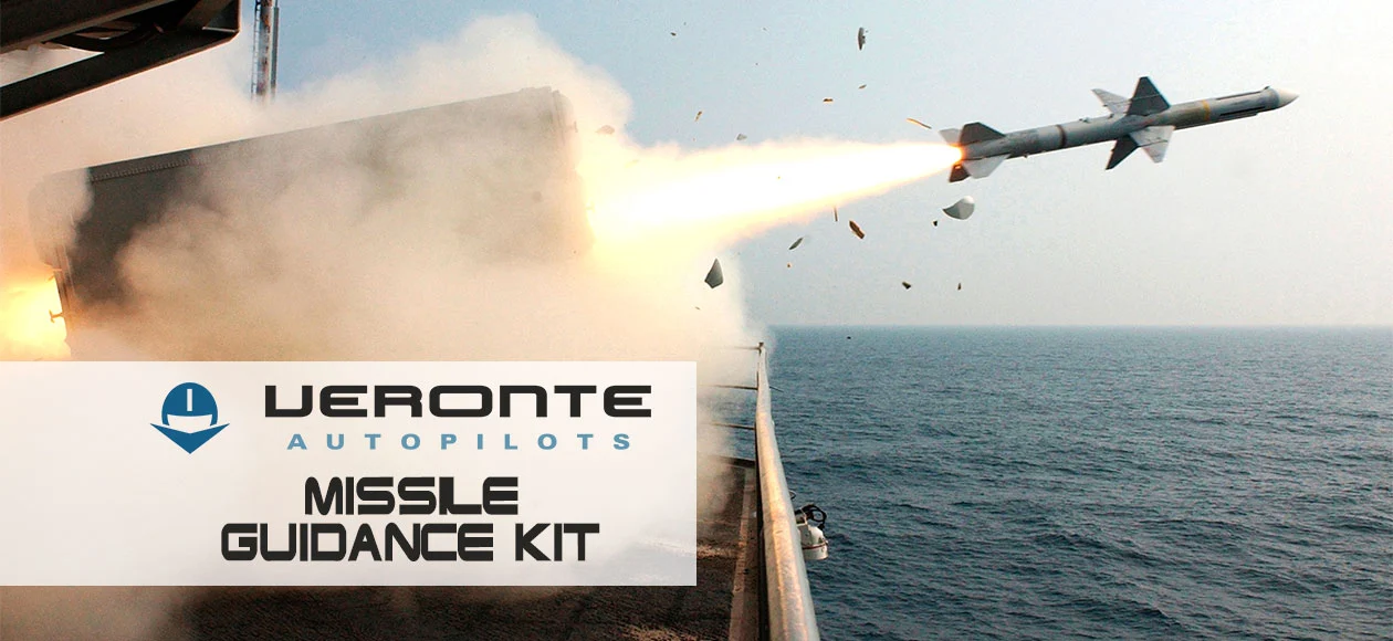 Graphic of a missile launch at sea guided by an autopilot system.