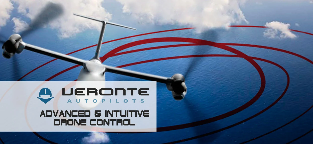 A drone flying over water with concentric circles, highlighting advanced and user-friendly control systems for UAVs.
