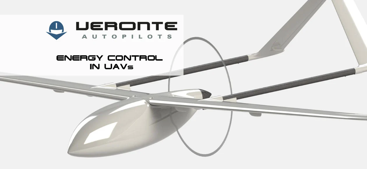An image featuring a UAV with the Veronte Autopilots logo, titled "Energy Control in UAVs"