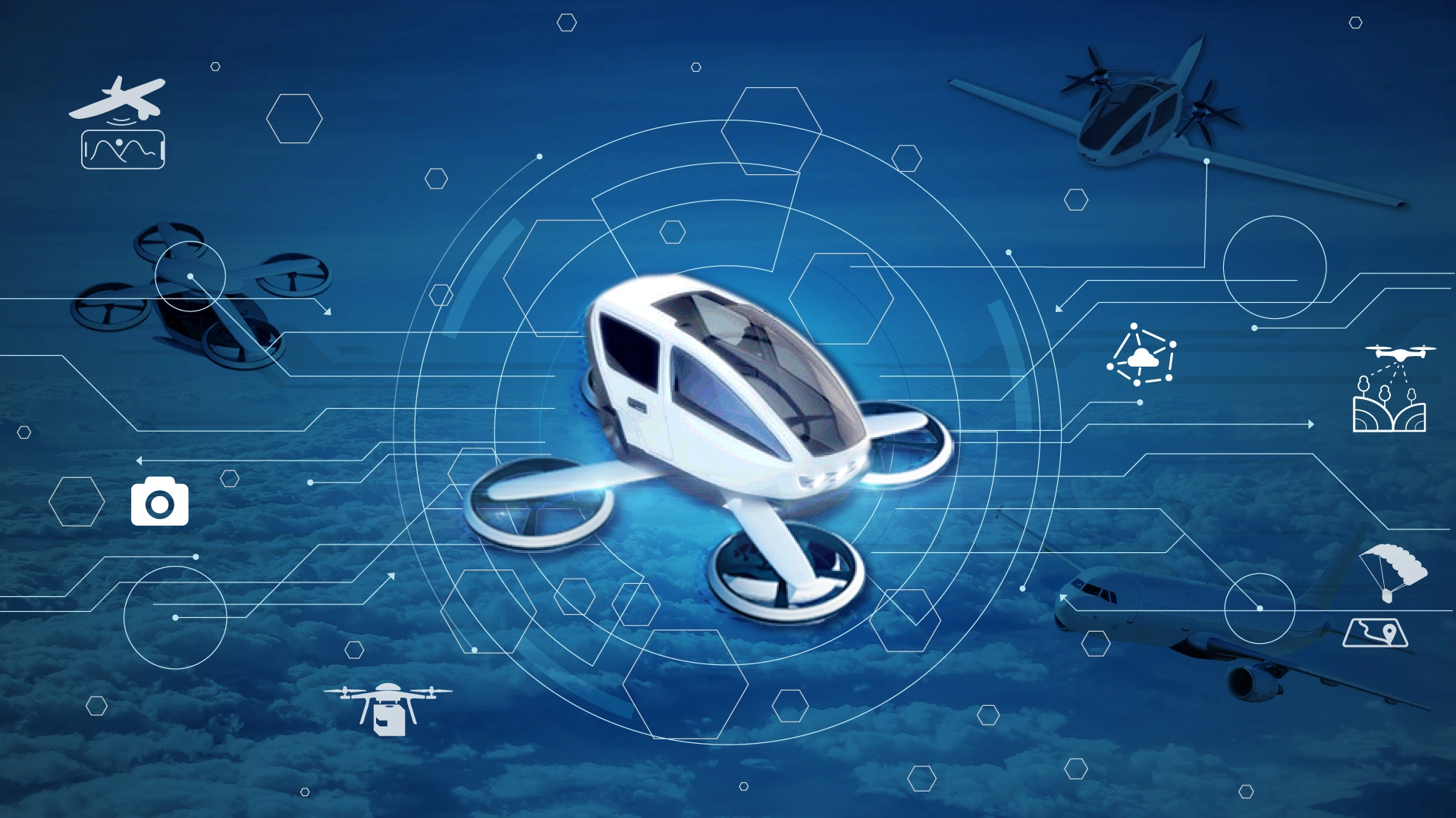 UAV rendering on blue background