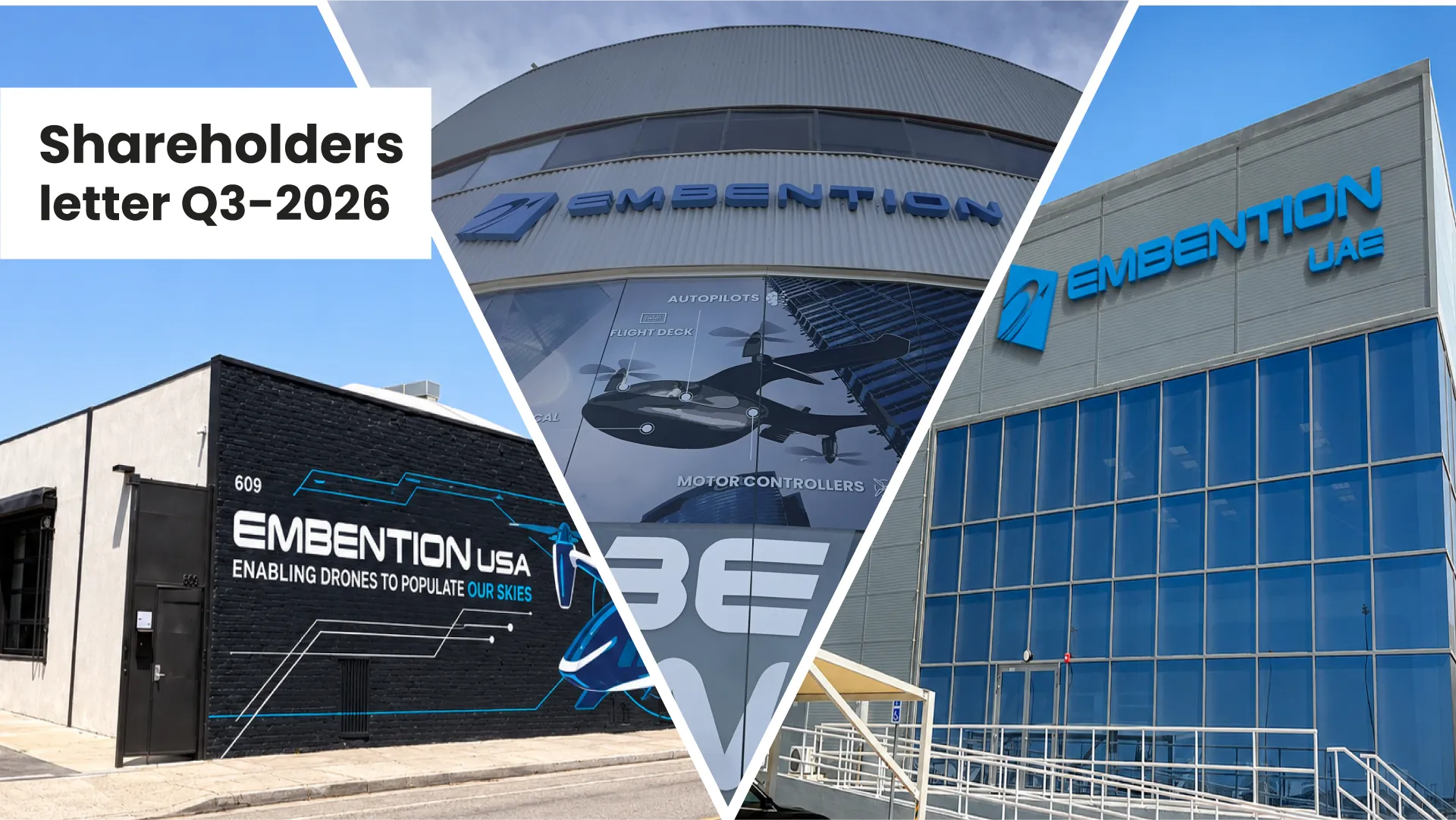 Shareholder letter banner with the Embention USA, Spain and UAE Facilities